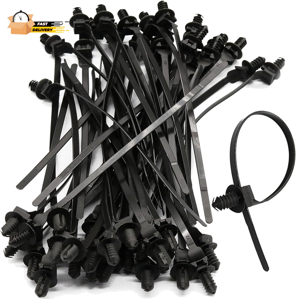 50-Pack 8.3-Inch Heavy Duty UV-Resistant Nylon Cable Zip Ties with Push Mount