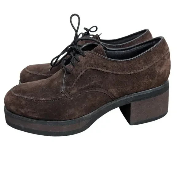 Hush Puppies Platform Loafer Womens 9 Academia Suede Leather Preppy Retro Mod