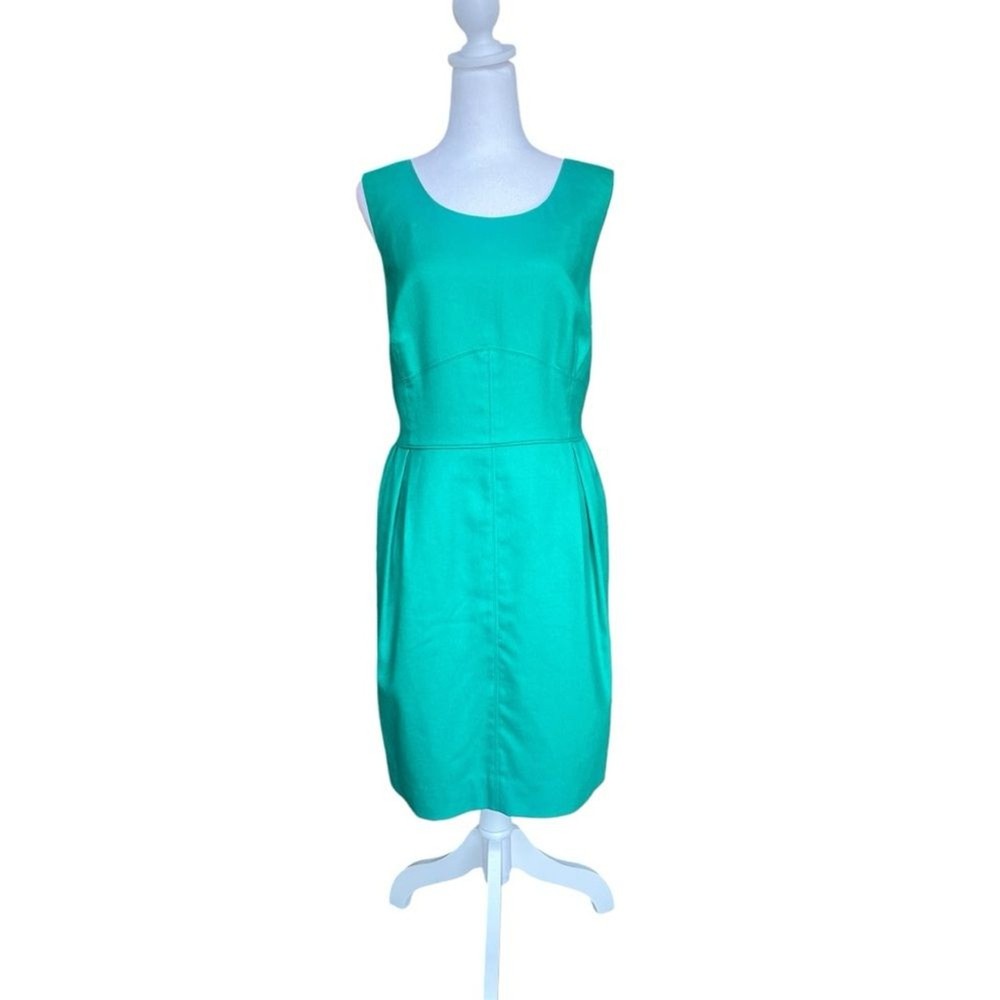 J Crew Wool Blend Shift Dress Green Pleated Sleeveless Cocktail Party Size 20