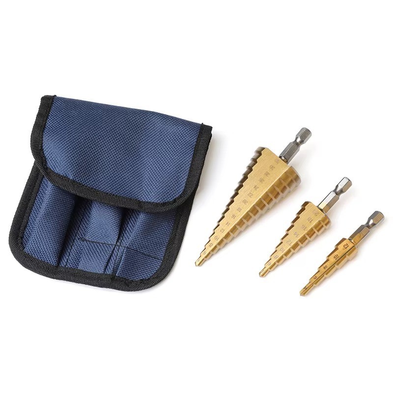 3Pcs HSS Titanium Coated Step Drill Bit Multiple Hole for Stainless Steel