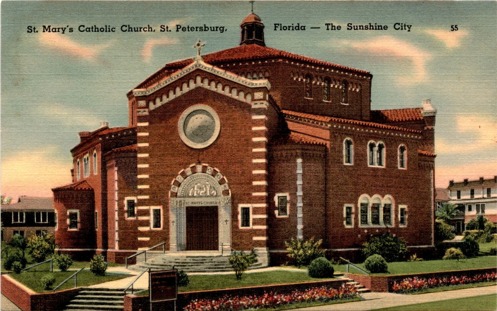 St. Mary's Catholic Church, St. Petersburg, Florida, Sunshine City, Postcard