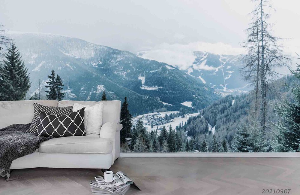3D Sky Snow Mountain Forest Scenery Wall Murals Wallpaper Murals Wall Sticker