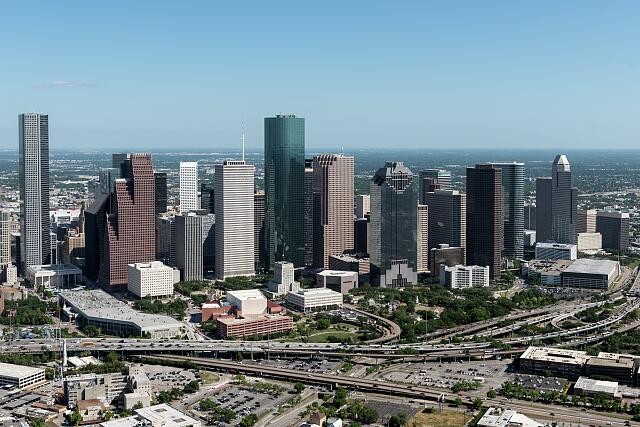 Photo:Houston Texas 2014 Aerial Skyline Downtown High-Rise Buildings