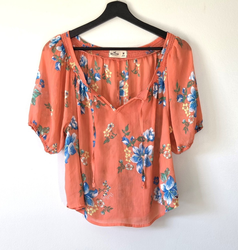 Hollistar Floral Summer Boho Loose Fit Top Size M Peasant Prairie