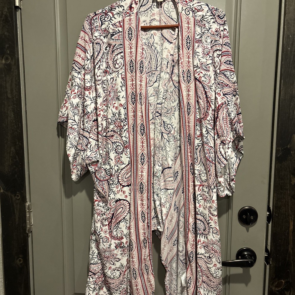 Knox Rose Kimono Women’s Size XXL. Multicolor Floral Open Front Rayon Boho