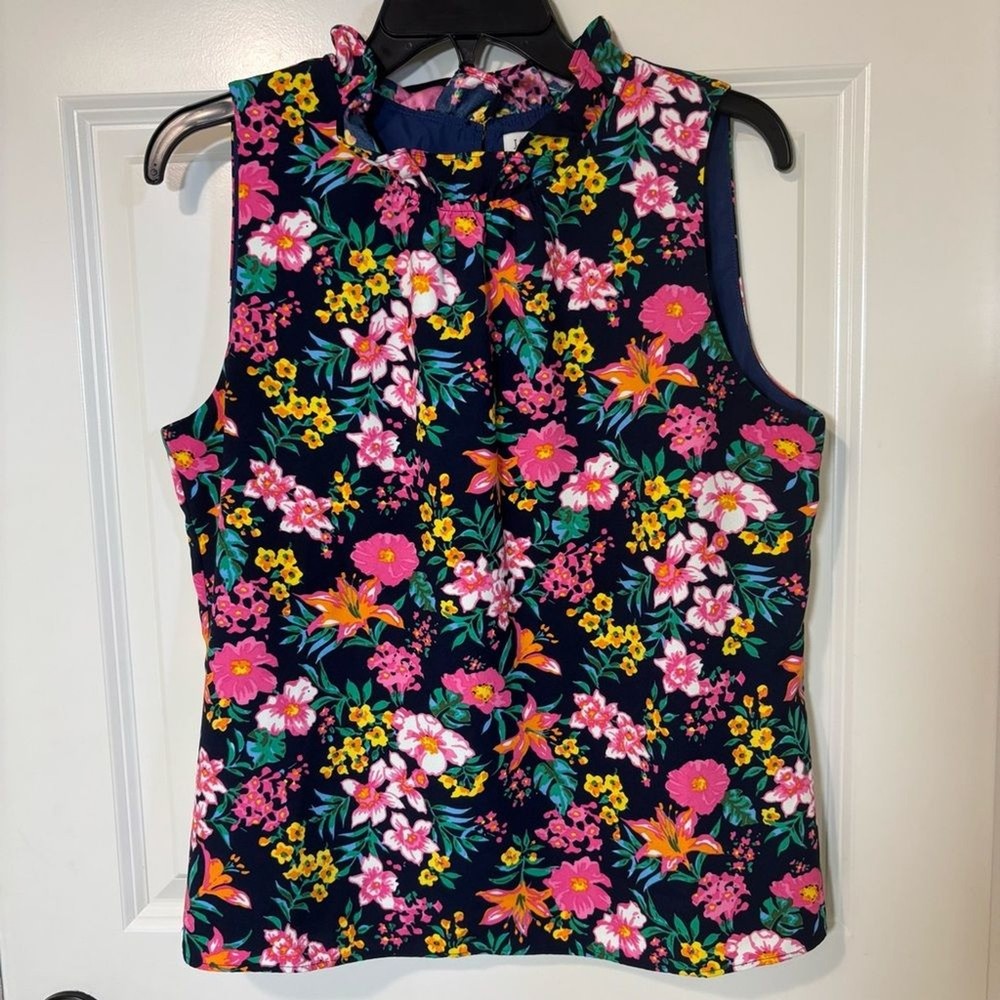 J Crew Floral Printed Ruffleneck Sleeveless Top Women’s M
