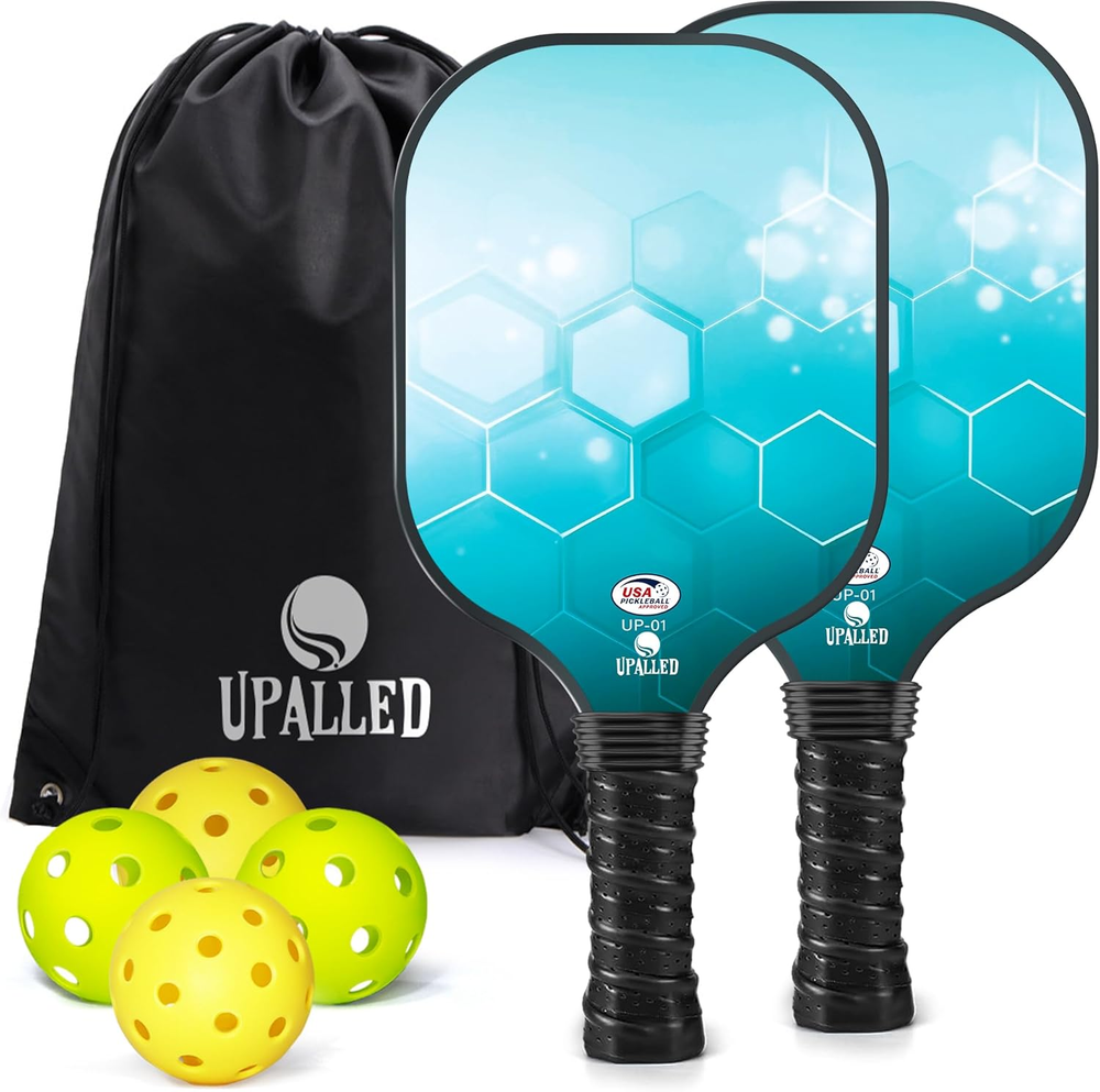 Pickleball Paddles Set of 2, USAPA Approved Fiberglass Pickleball Set with 2 Lig
