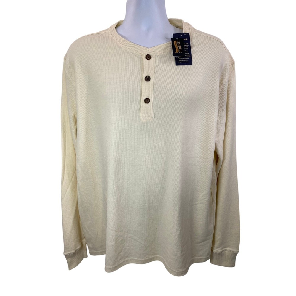 NEW Cremieux Men's Waffle Weave long sleeve Henley shirt Cream SIze XL