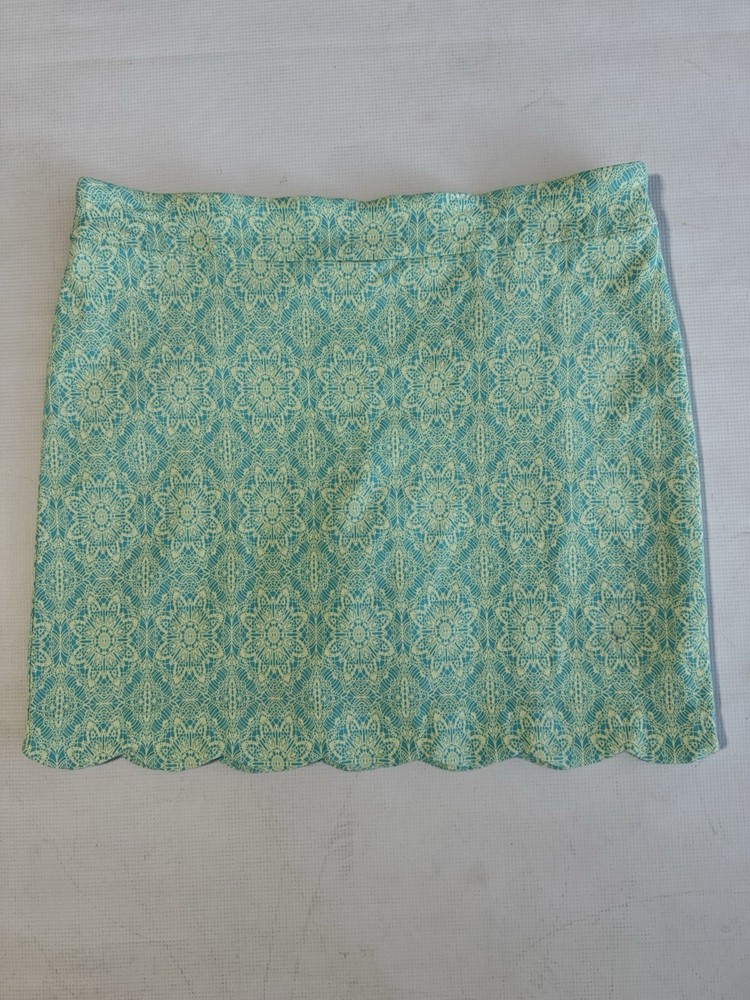 Coral Bay Women’s Floral Green Pickleball Skort Skirt Pull On  Scallop Hem Sz XL