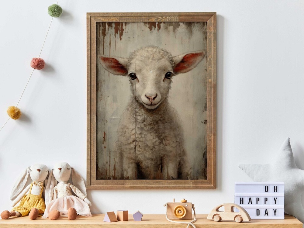 Vintage Lamb Painting Farm Animal Art Vintage Animal Print Sheep Farmhouse Home