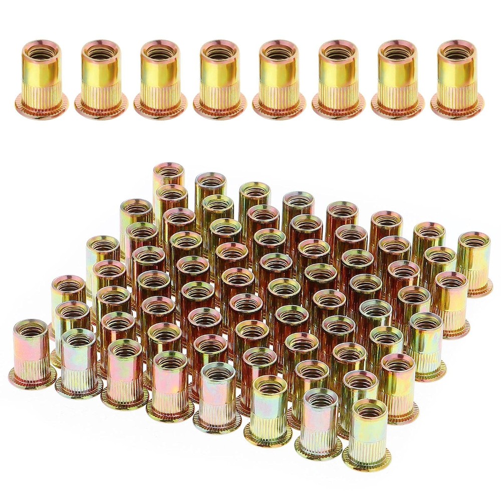 100PCS Rivet Nut, 1/4'' Rivnuts Nutserts Carbon Steel, M6 Flat Head Threaded ...
