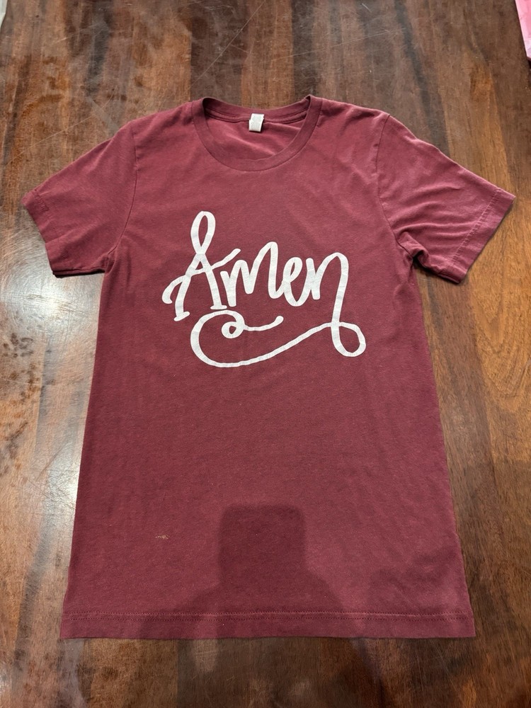 Bella + Canvas Men's Amen Graphic Print Maroon Crew Neck Short Sleeve T-Shirt S