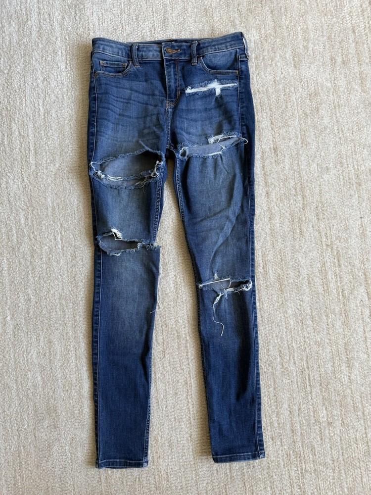 Hollister Jeans Womens 5S (27x28) Blue Denim Mid Rise Skinny Distressed Stretch