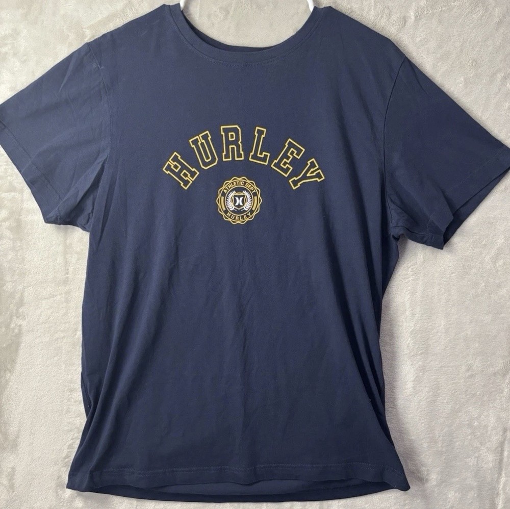 Hurley Navy Graphic T-Shirt Athletic Dept Crest Logo Short Sleeve Mens Large