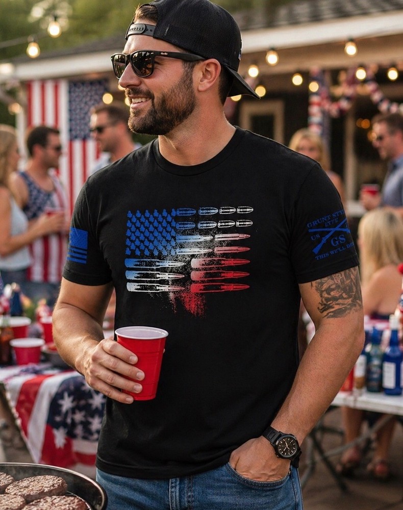 Grunt Style Bullet Flag T-Shirt Small Black Patriotic Military Graphic Tee NWT