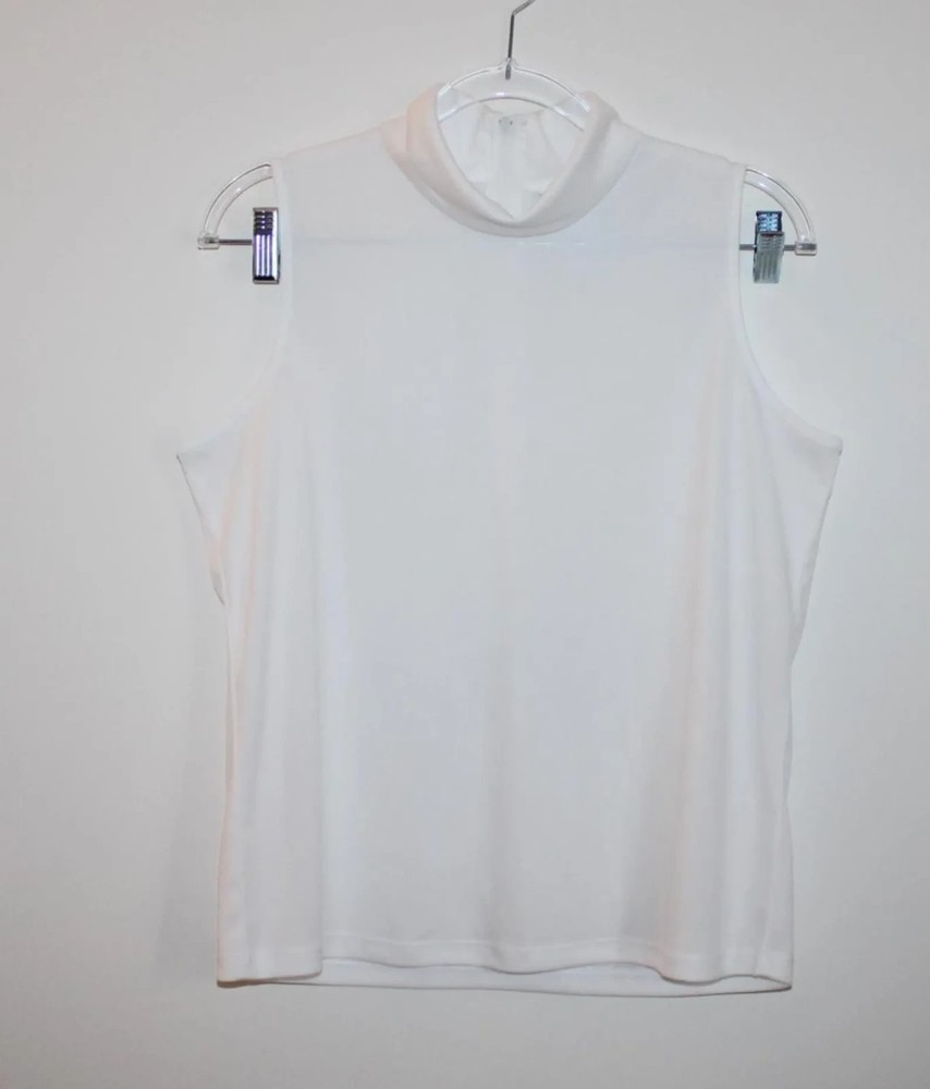 Vintage 70s Vicki Wayne Sleeveless Mock Neck Turtleneck Top White Sz S