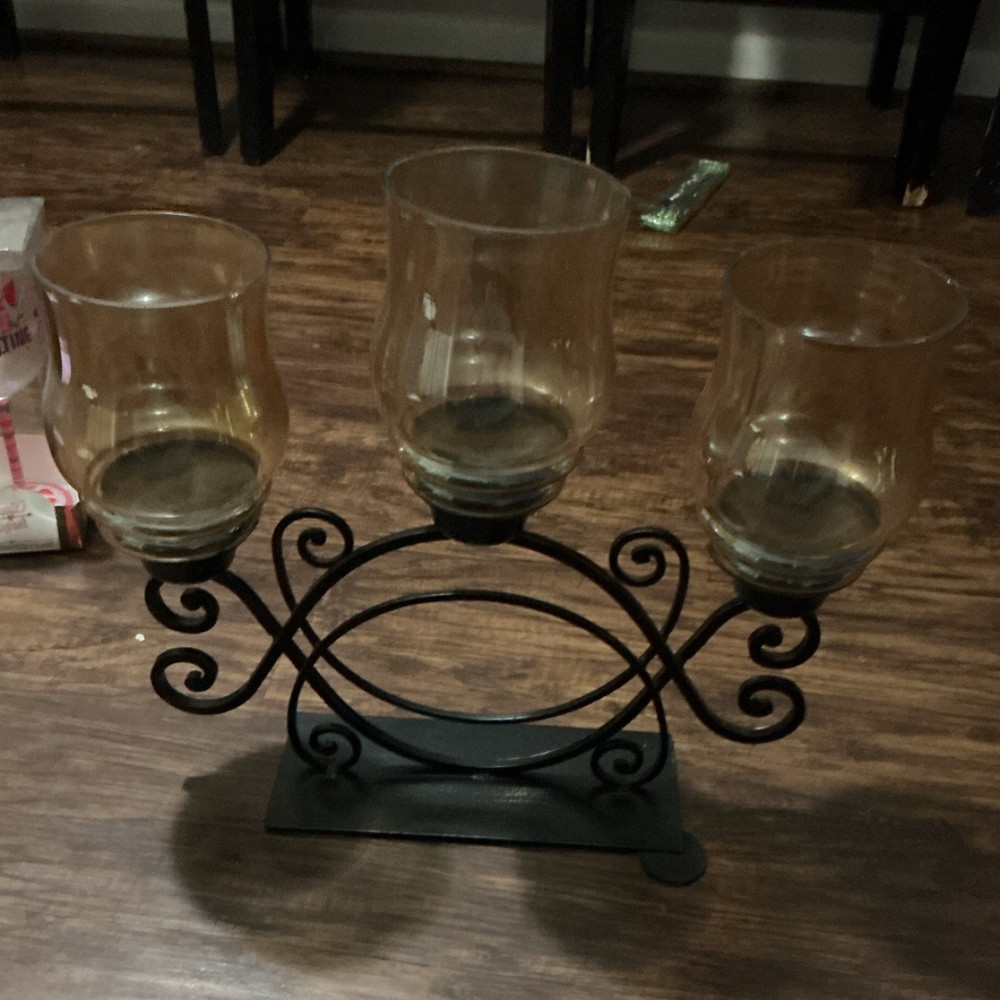 Set of Three Modern Glass Metal  Candle Holders for Votive Tea Light