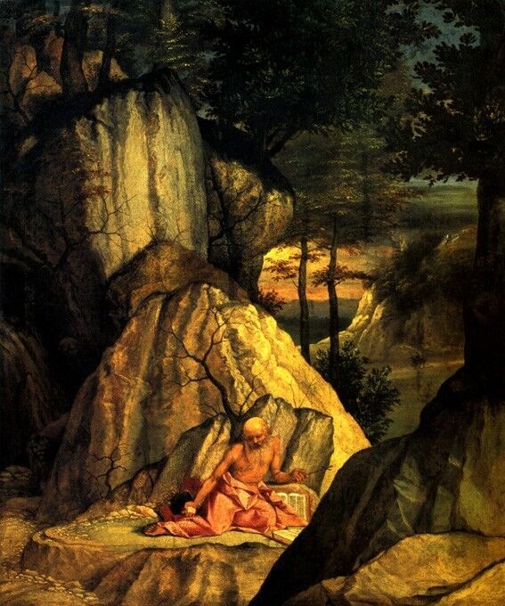 Saint Jerome Wilderness Hermit Bible Painting Lotto Reproduction  