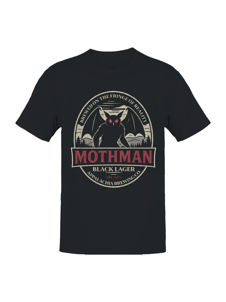 men's Mothman Black Lager Vintage Cryptid Beer Graphic T-Shirt