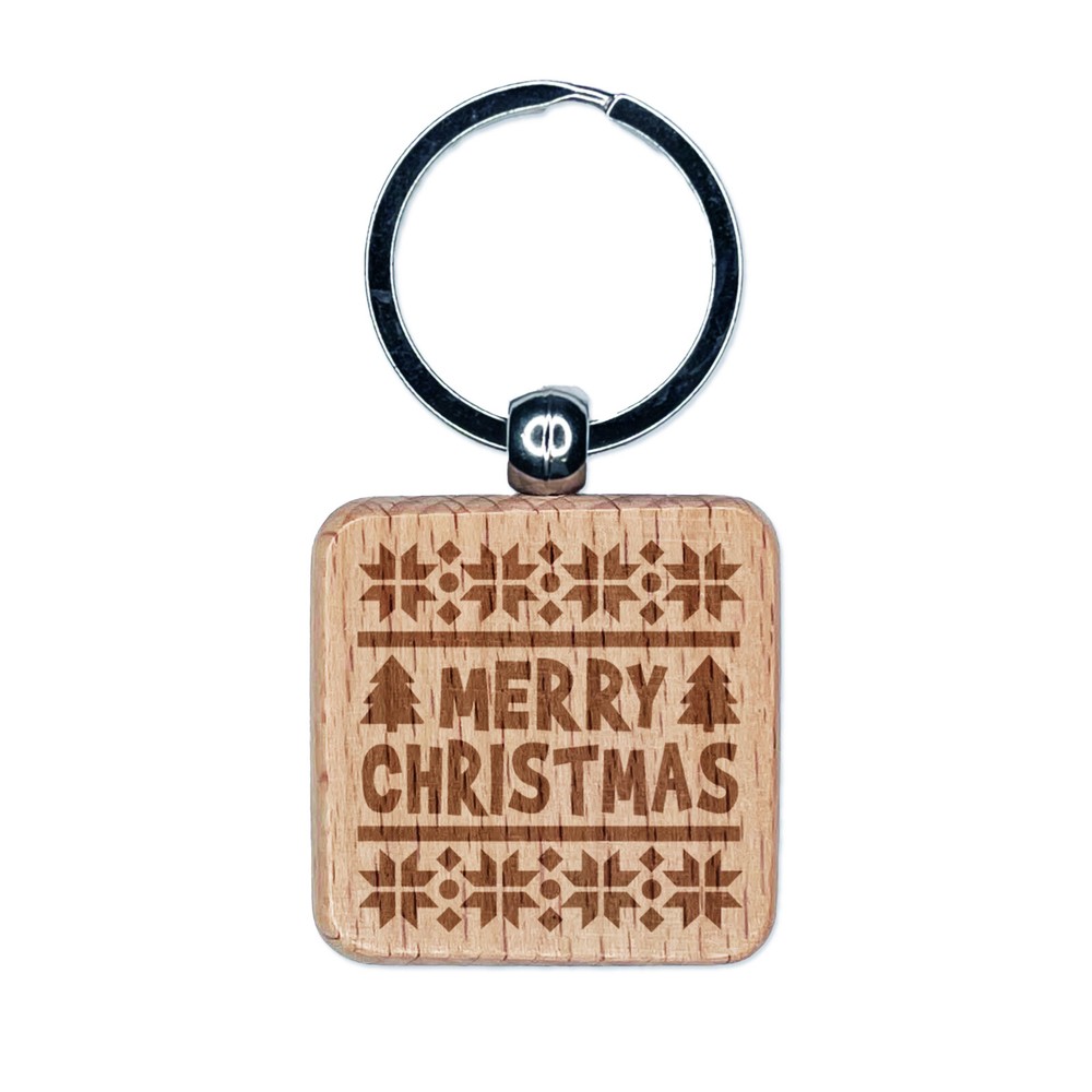 Festive Christmas Sweater Wooden Keychain Charm with Engraved Design