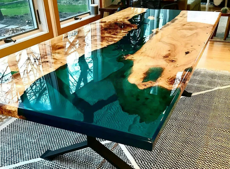 Handmade Acacia Wood Live Edge Epoxy Resin Dining Table Countertop Furniture-image