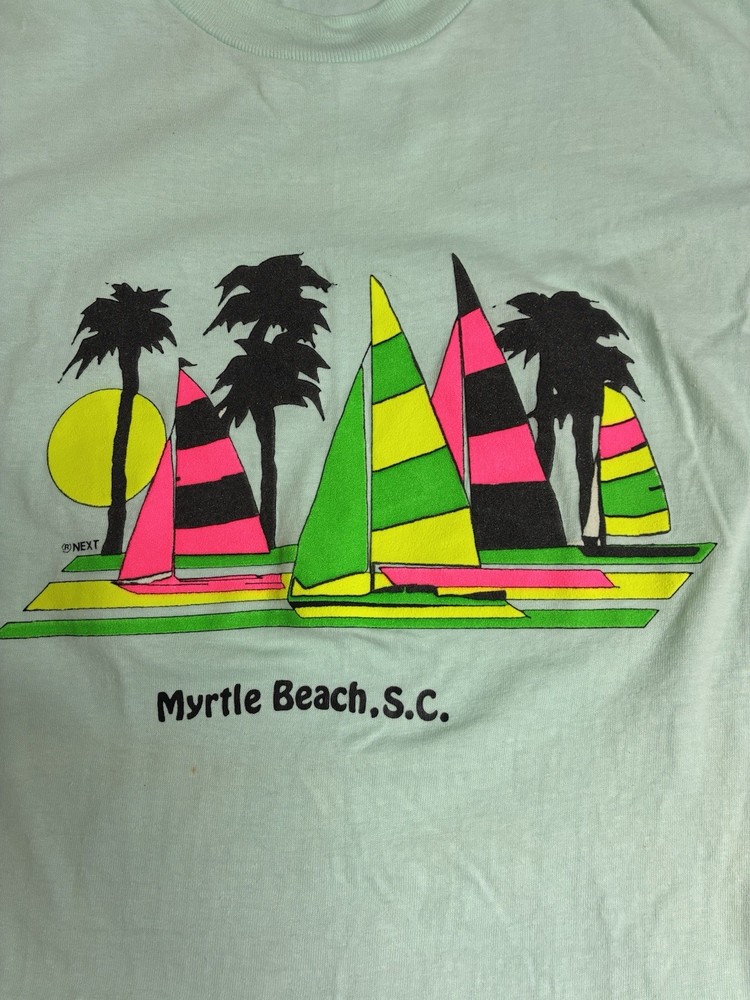 Vintage Myrtle Beach S.C. Single Stitch Made In USA Mint Green T Shirt Size M