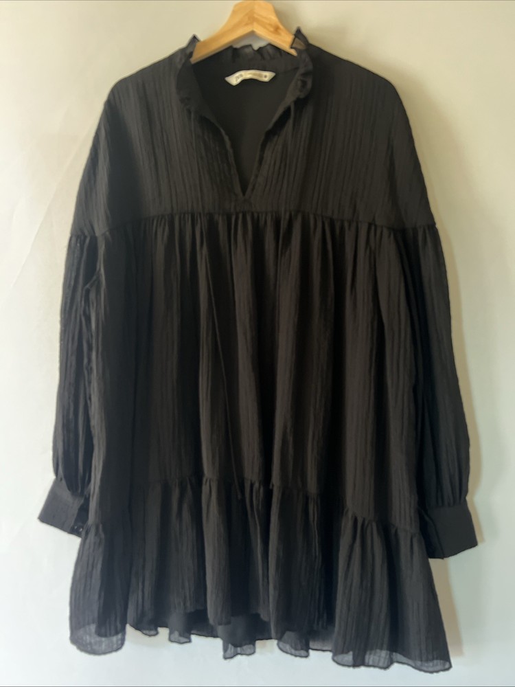 Zara Flowy Tiered Black Mini Dress Size M Whimsigoth Cottage