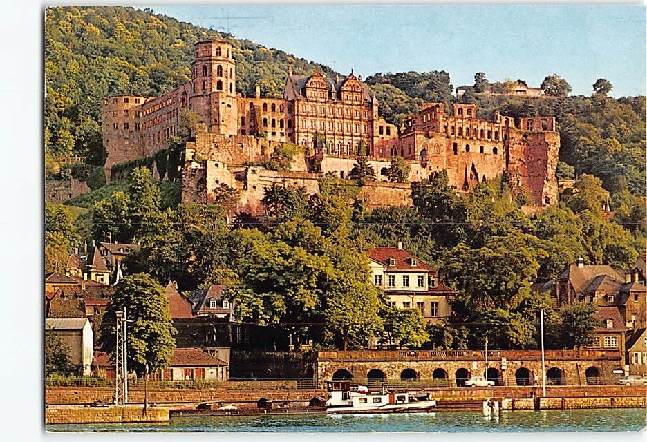 Postcard The castle seen from the Hirschgasse Heidelberg Germany