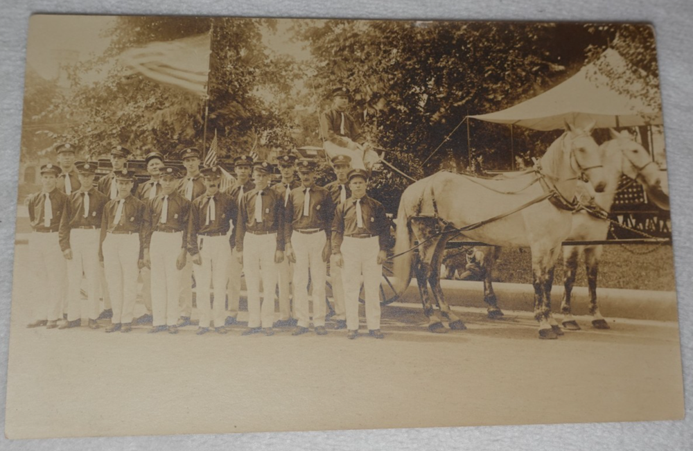 Group of Men in Uniform Horses Parade Historical Unknown Original RPPC Postcard