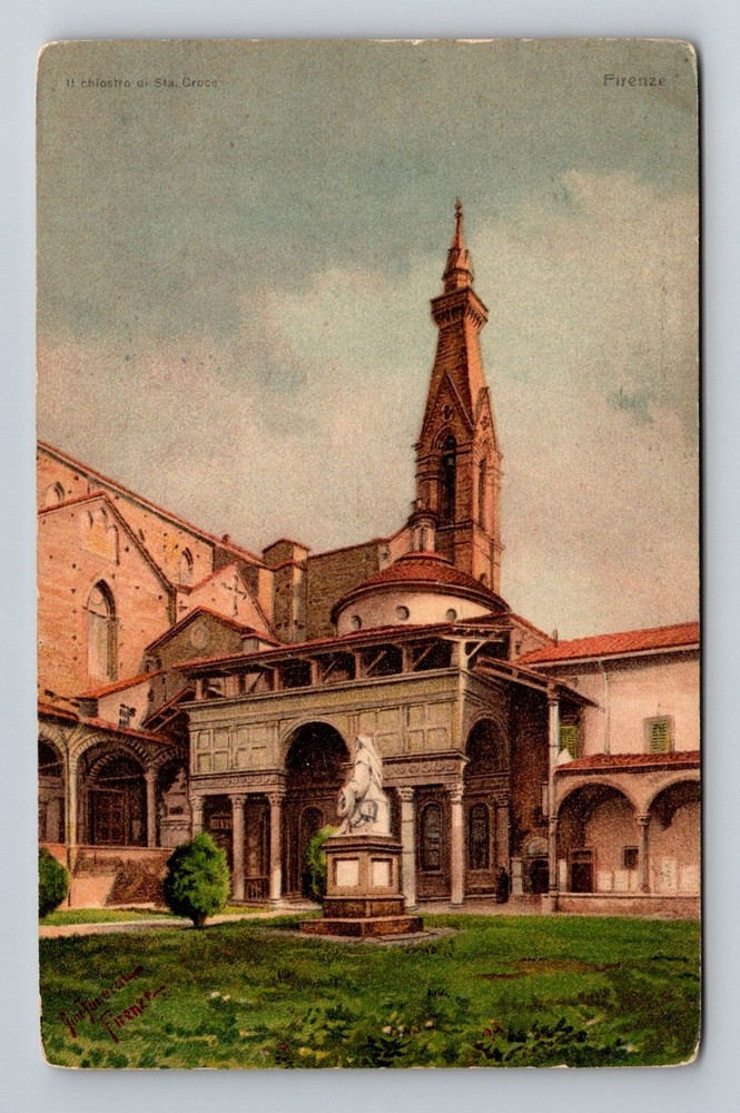 Italy- Florence Basilica Of Santa Croce The Holy Cross Walkway Vintage Postcard