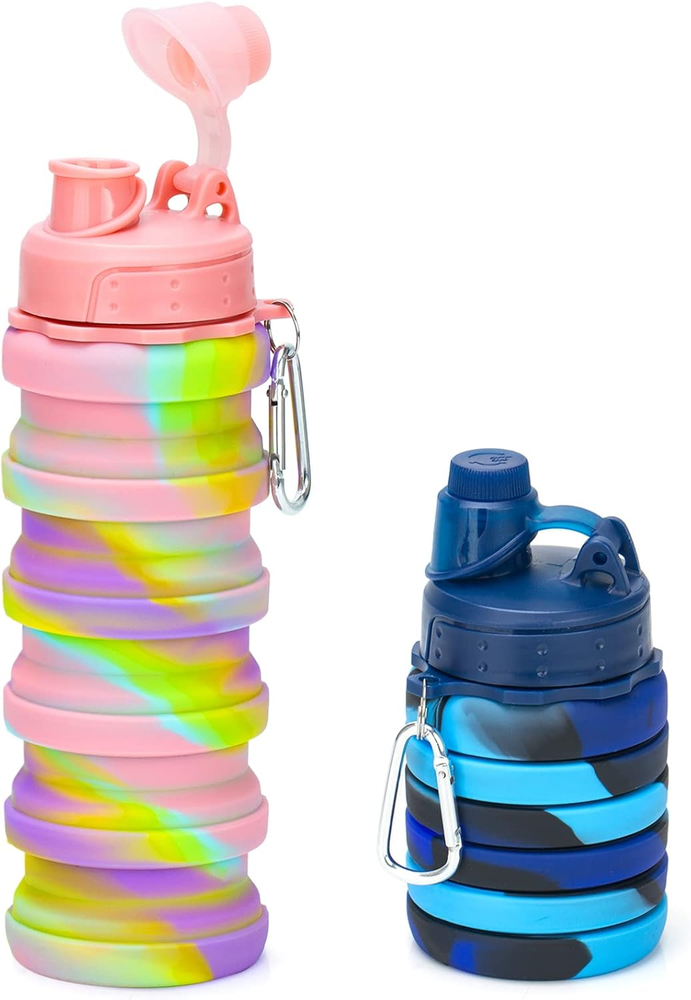 Collapsible Water Bottles, 2 Pack 16Oz Silicone Travel Water Bottle Leakproof BP