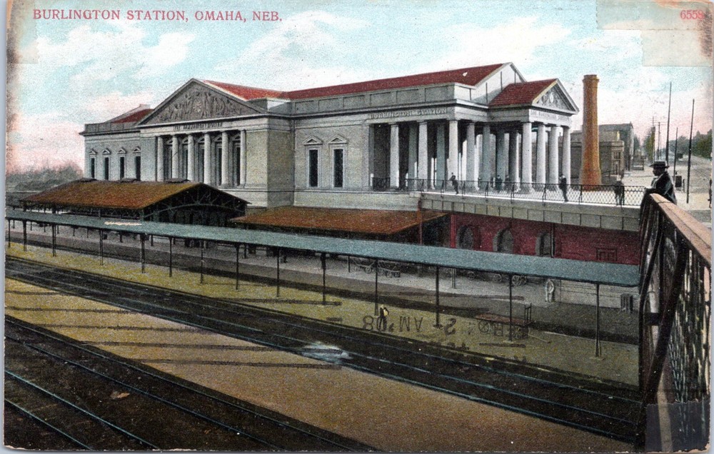 Burlington Railroad Station, tracks, Omaha, Nebraska- 1908 divided back Postcard