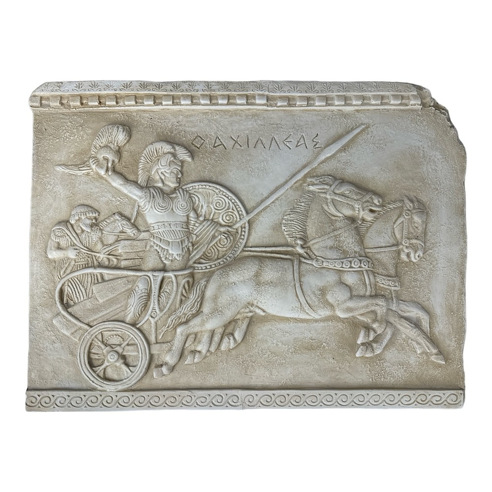 Bas relief Triumph of Achilles on Chariot Cast Stone Greek Sculpture Wall Decor-image