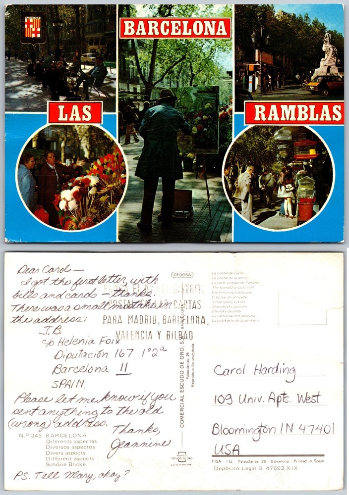 Continental Barcelona Las Ramblas Postcard