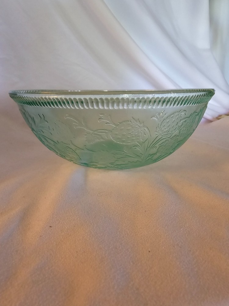 Vintage U S Glass Depression Green Bowl Cherry Berry Pattern