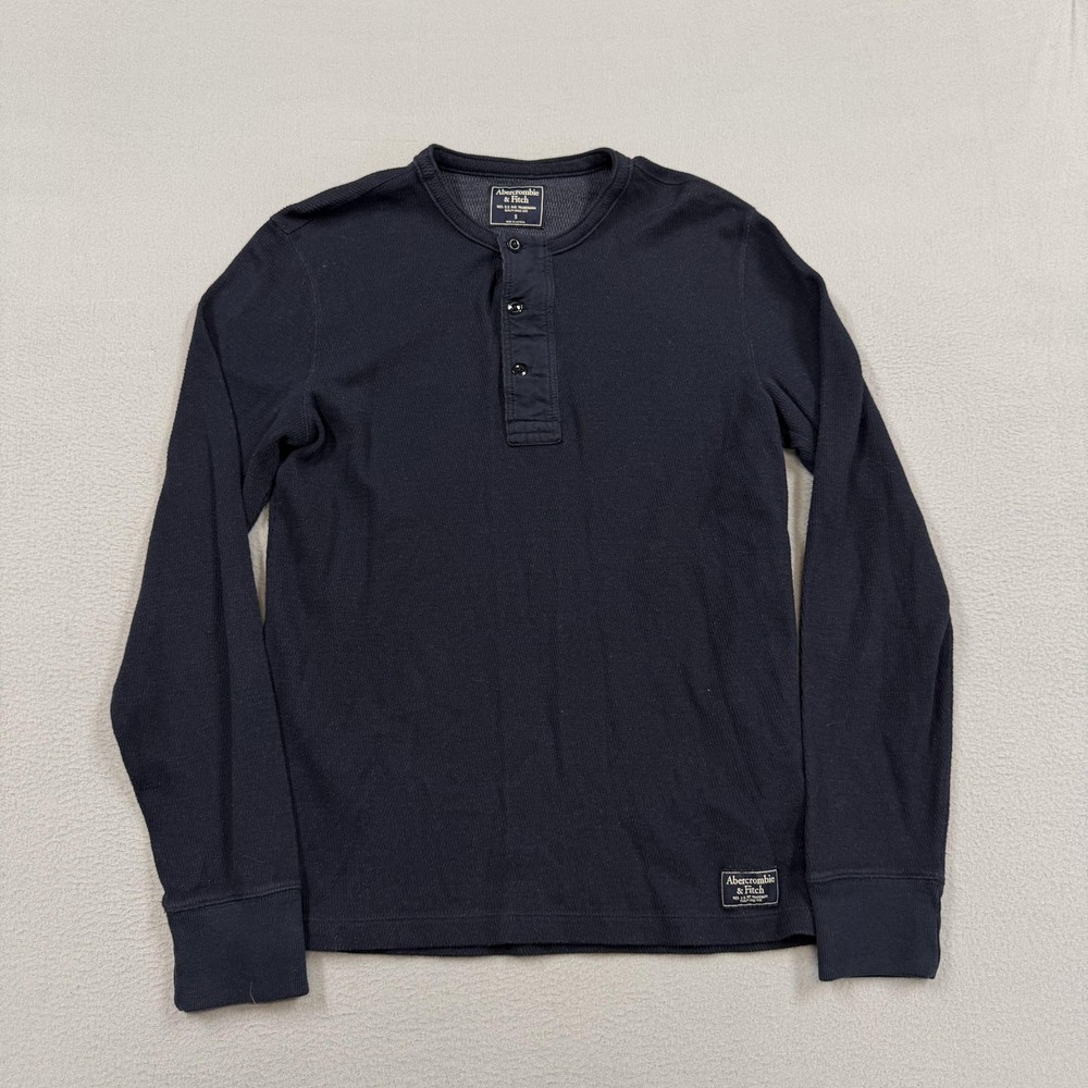 Abercrombie & Fitch Shirt Mens Small Blue Long Sleeve Thermal Henley Waffle Knit