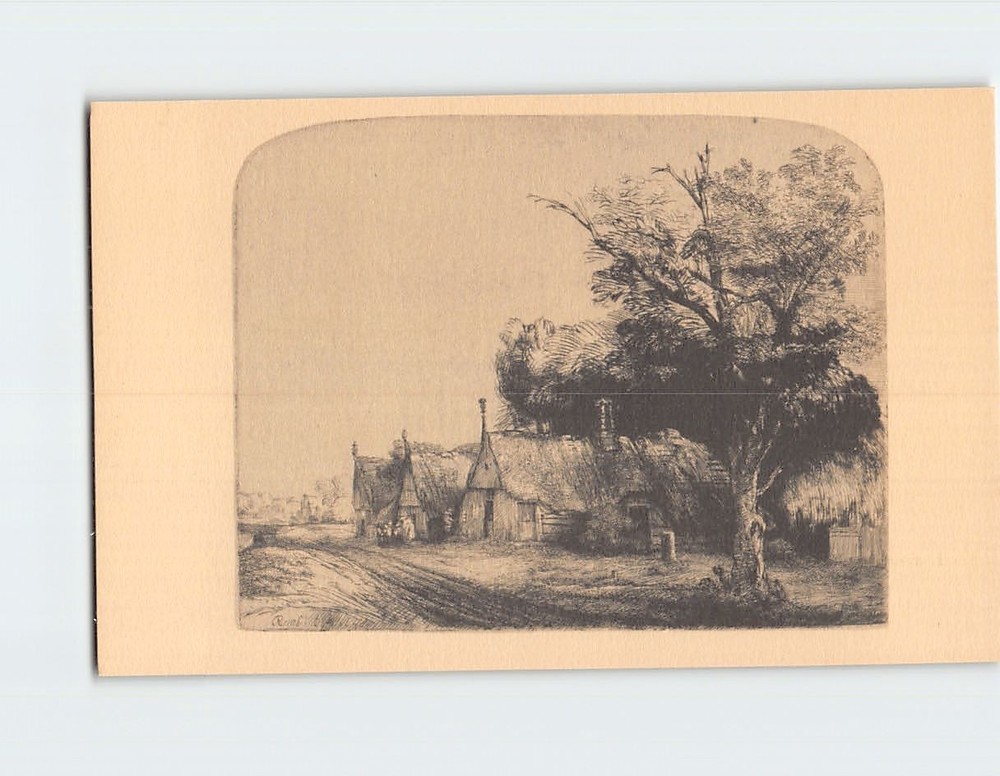 Postcard Landscape with Three Gabled Cottages by Rembrandt Van Ryn