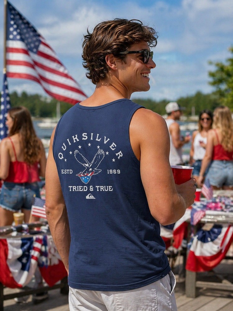 Quiksilver Tank Top Mens Size Large Navy Graphic Sleeveless Cotton Patriotic NWT