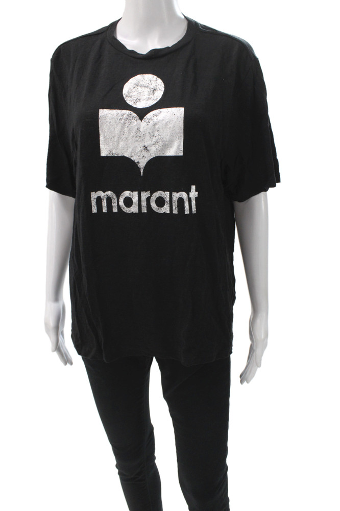 Marant Etoile Womens Black Cotton Crew Neck Graphic T-Shirt Size MFree Shipping in US $100+ Orders | $6.95 Orders Below
