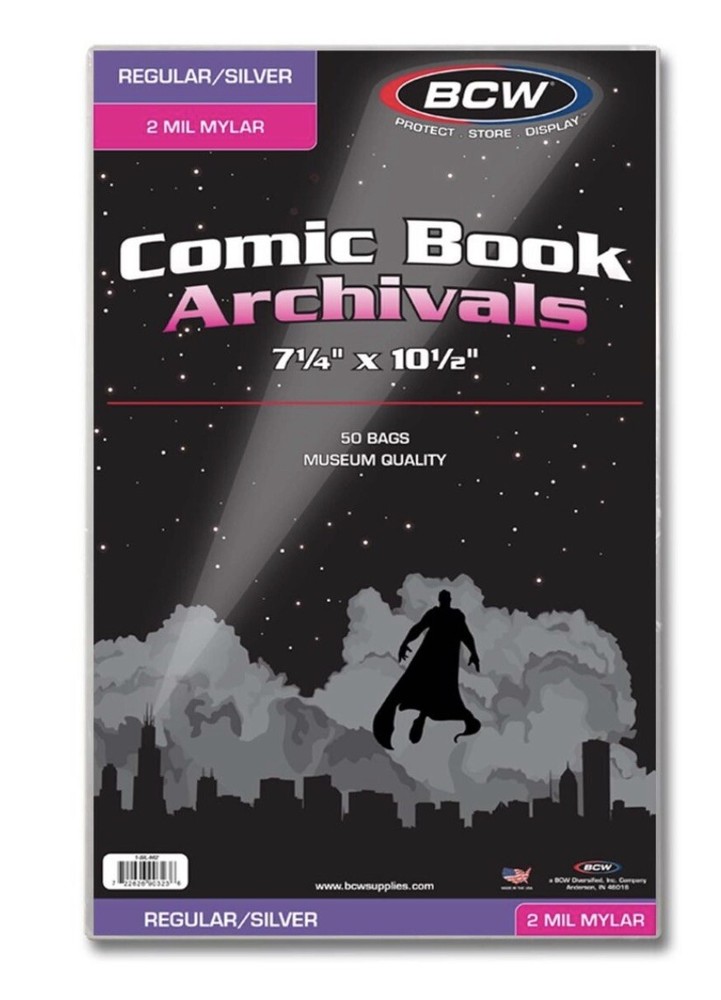 BCW Pack Of 50 Bags Silver Comic Mylar Archivals 2 Mil 7 1/4 x 10 1/2. (#CS92)