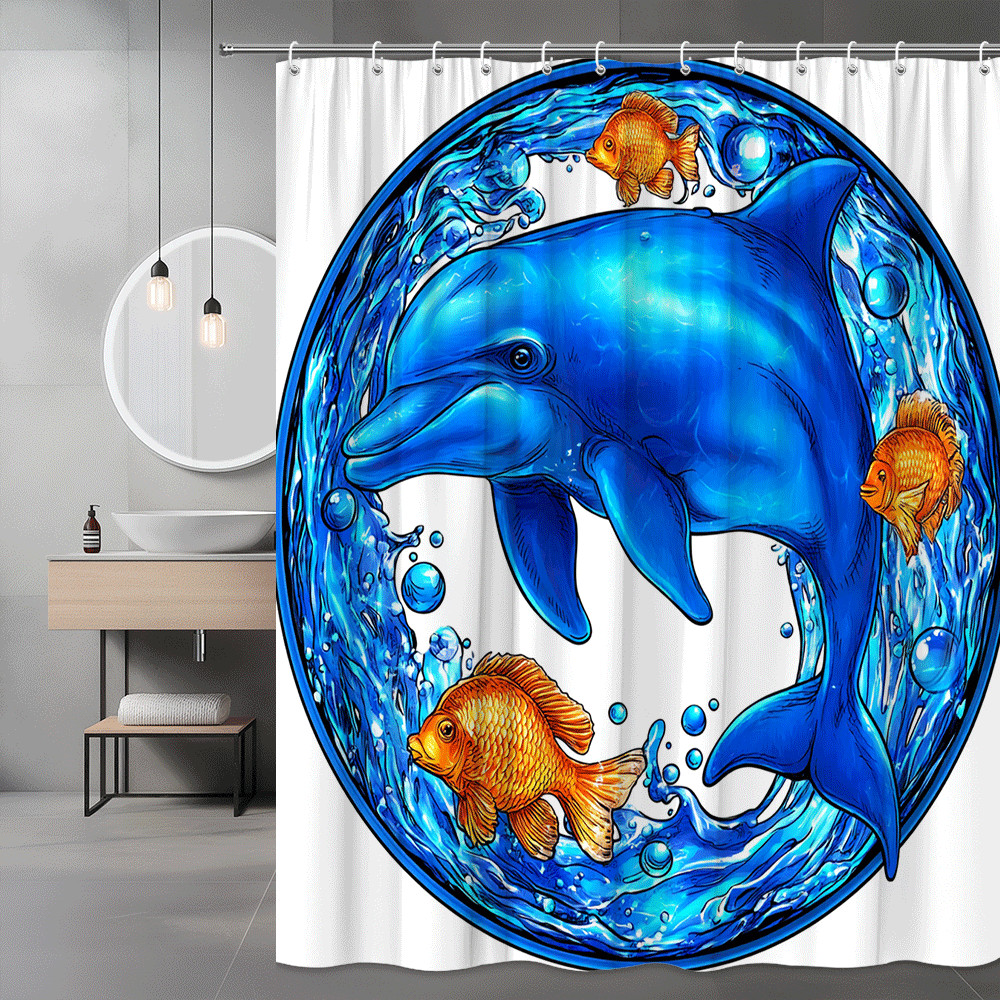 Dolphin and Fish Shower Curtain Ocean Graphic Print