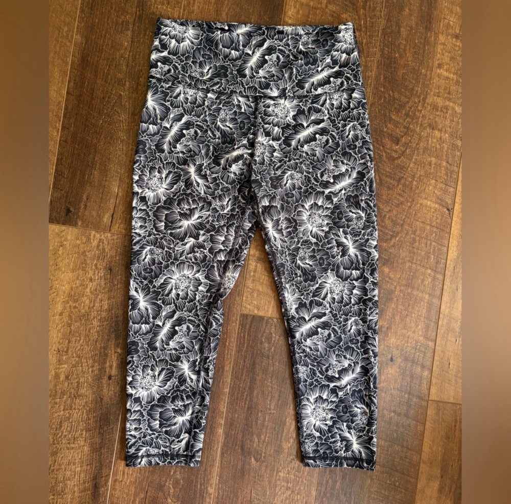 Balance Collection Leggings Active Floral Black And White Yoga Workout Size L
