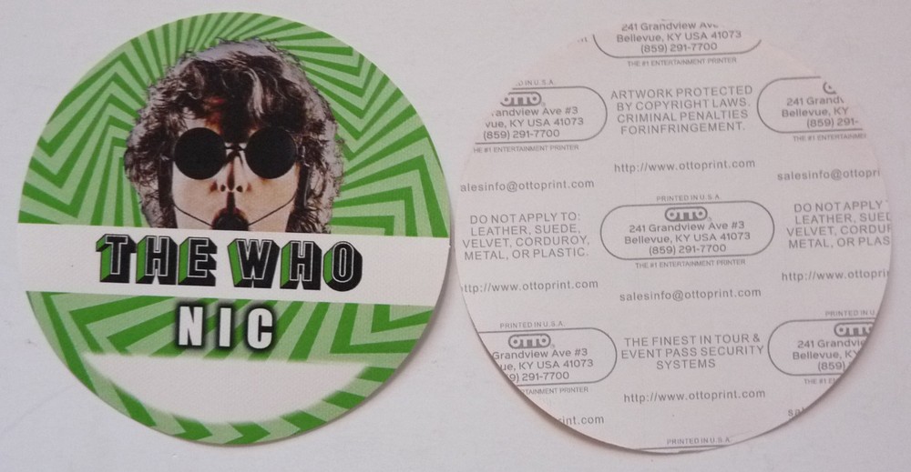 The Who Green NIC Concert Tour Backstage Pass D15