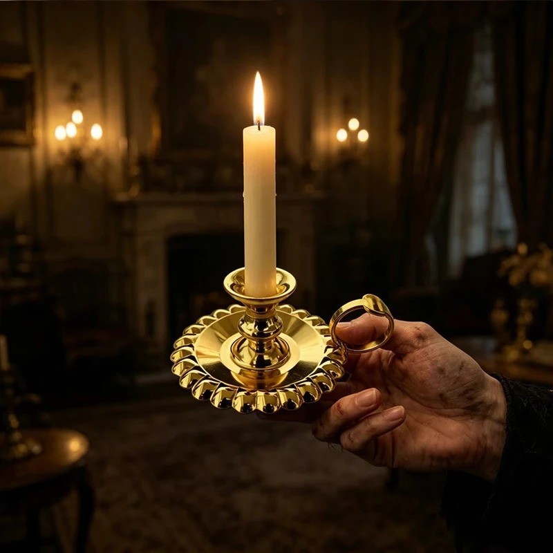 Gold Plated Orthodox Candle Holder Handheld Church Liturgy Home Altar Christian