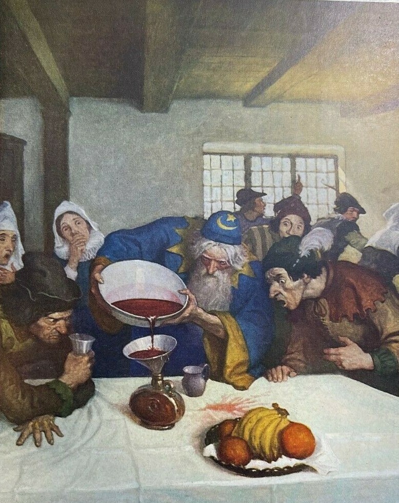 1916 N. C. Wyeth Illustration Wizard Astrologer Mixing Food