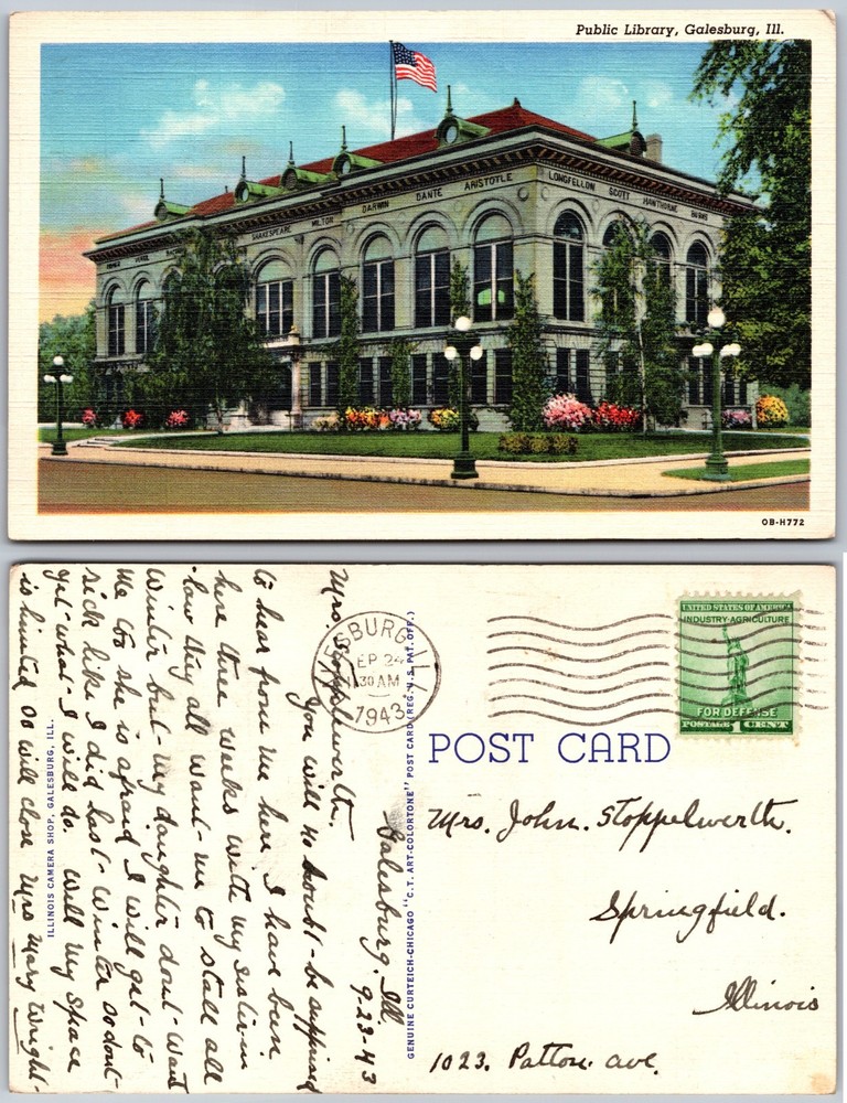 Public Library Galesburg Illinois Postcard