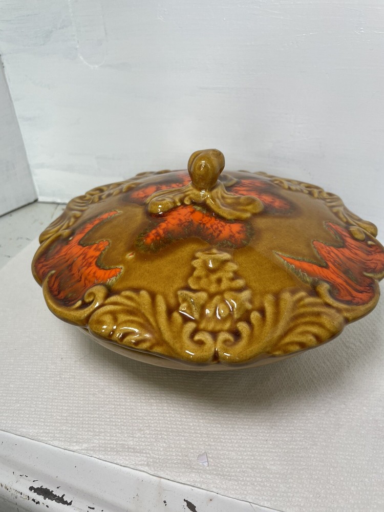 Vintage Deforest Of California Glazed Pottery Bowl With Lid MCM *READ*