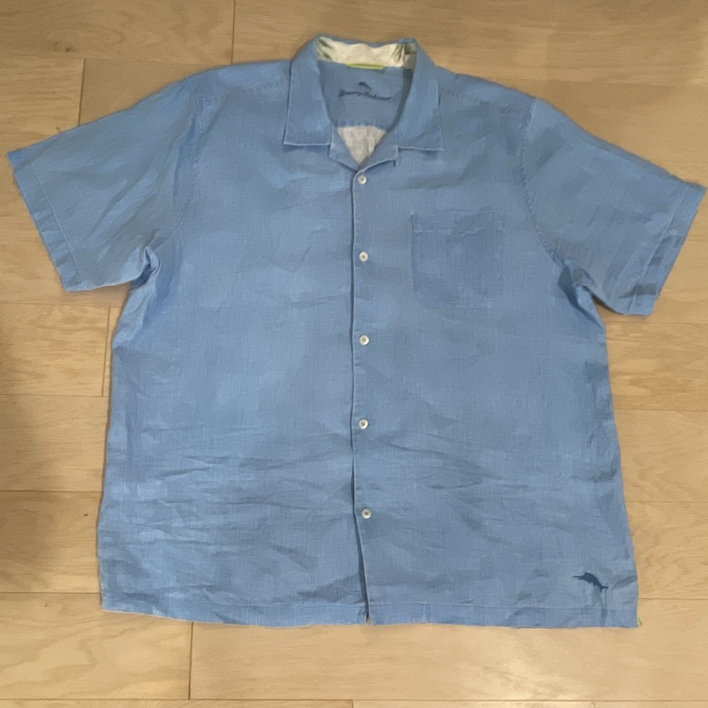 Tommy Bahama Men's XL Blue Linen Short Sleeve Button-Up Lightweight Shirt