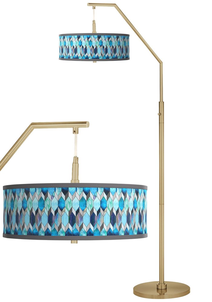 Blue Tiffany Giclee Warm Gold Arc Floor Lamp