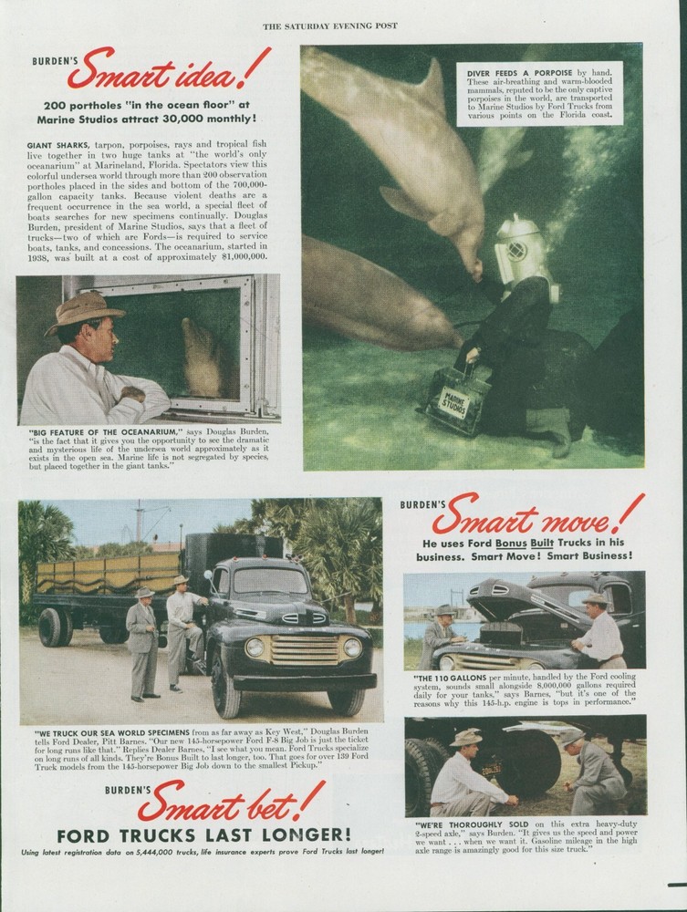 1949 Ford Truck Diver Porpoise Marine Studios Douglas Burden Vtg Print Ad SP13